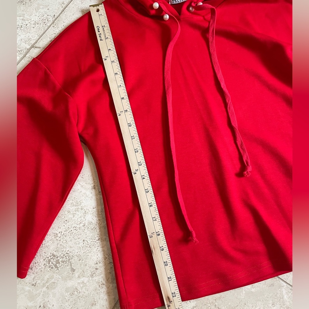 Red Pearl-Accent Wide Leg Pants & Hoodie Set - Picture 7 of 9